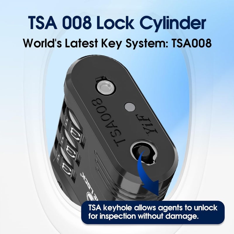 SURE LOCK TSA Locks for Luggage, TSA Approved Luggage Locks with Open Alert, 008 Key for High Security, Easy Read Dials, Zinc Alloy Body, Locker Lock for Suitcase, Gym, Travel(Black 6 pk) - Image 3
